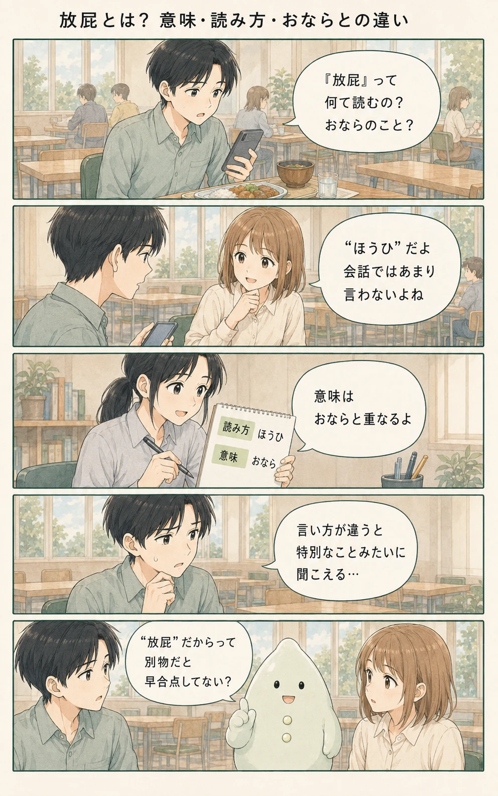 日常語と説明語を整理するアオイ、モク、ナラの4コマ漫画(1ページ目)